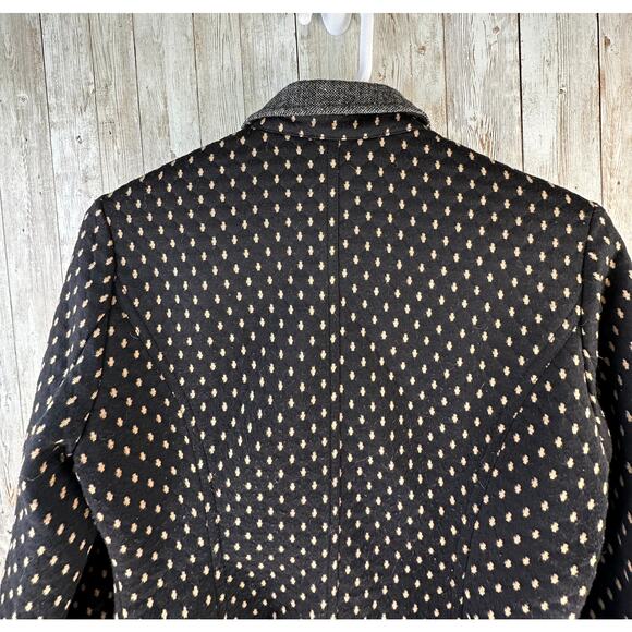Free People Blazer Womens S Black Tan Diamond Textured Polka Dot Tweed Coat - Picture 5 of 9